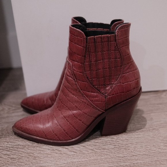 Rebecca Minkoff Red Chelsea Crocodile Embossed Leather Ankle Boots - Picture 4 of 4